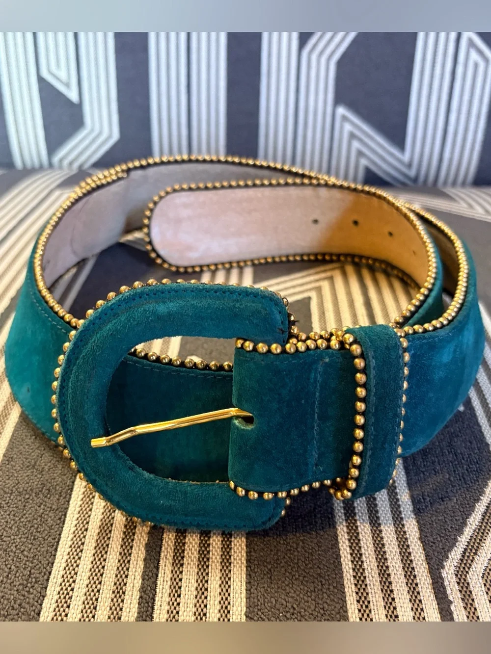 VTG Anne Klein Teal Blue Green Suede Belt Size M